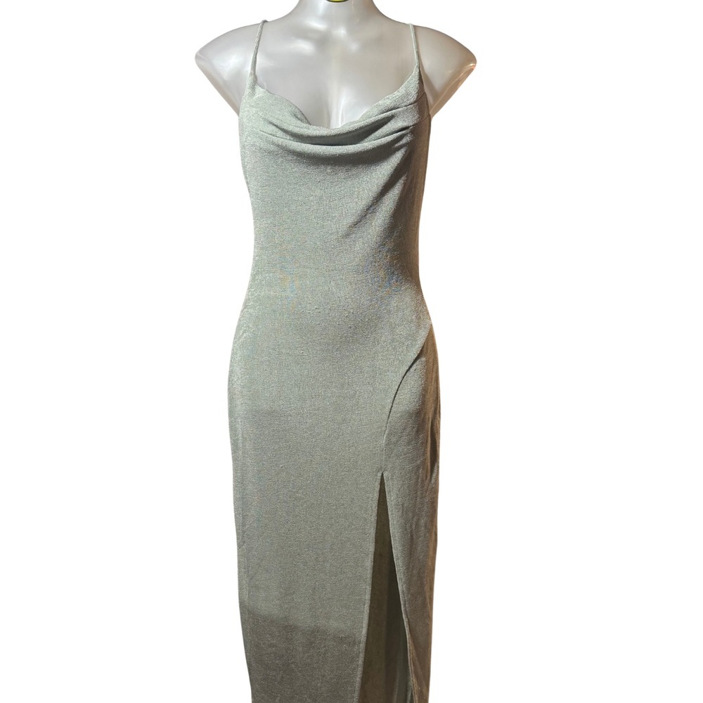she is us Cowl Neck Sage Green Midi Dress with Slit
